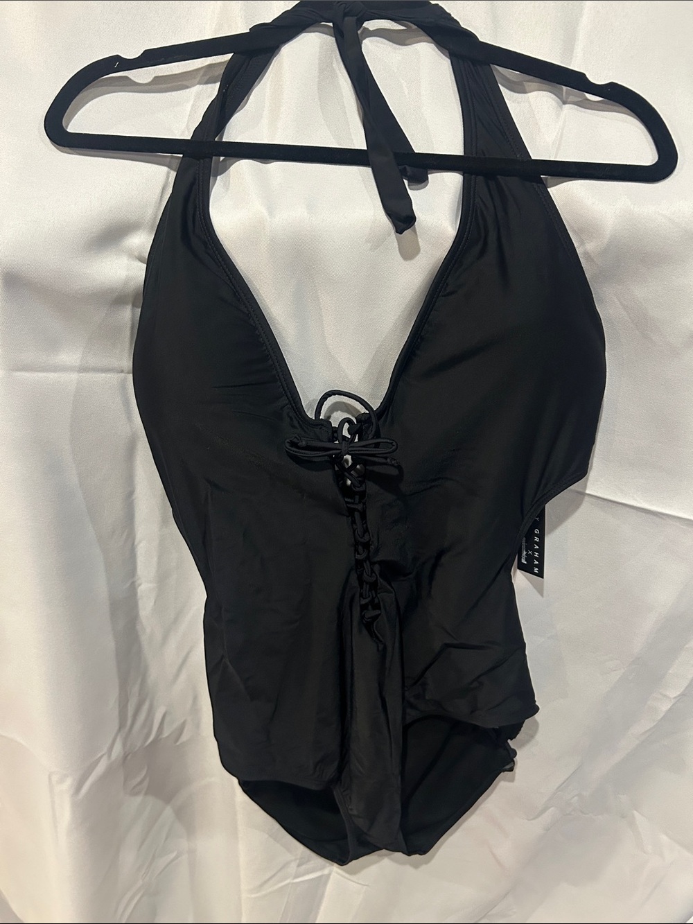 Ashley Graham Black Halter One-Piece with Front Lace-Up size 22